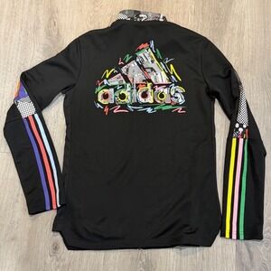 Adidas Aeroready Black Track Jacket Multicolor Stripe Graphic Women's Medium